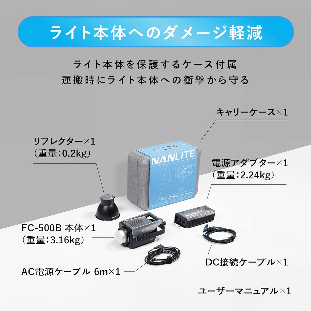 【シークレットセール】NANLITE FC-500B 撮影用ライト LEDスタジオライト バイカラー 520W 2700-6500K アプリ操作 ボーエンズマウント ケース付