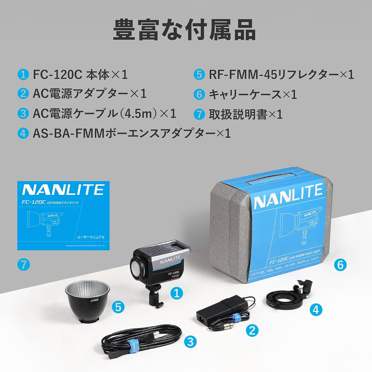 NANLITE FC-120C 撮影用ライト 出力145W フルカラー RGBライト 色温度2700-7500K CRI95