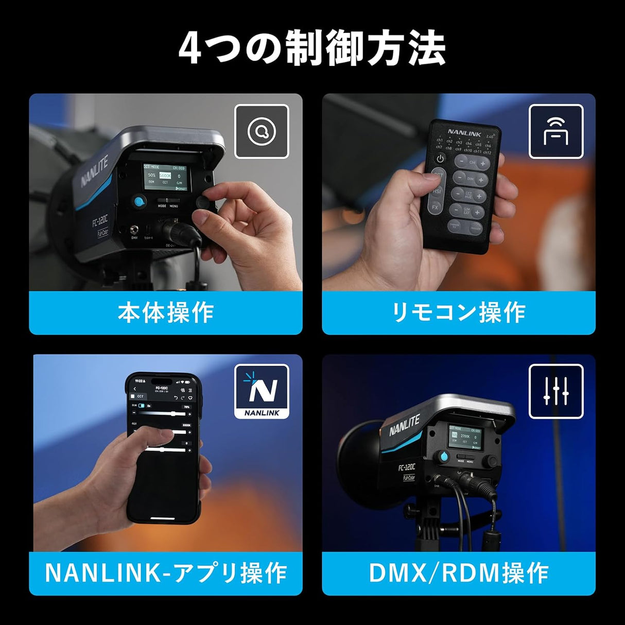 NANLITE FC-120C 撮影用ライト 出力145W フルカラー RGBライト 色温度2700-7500K CRI95