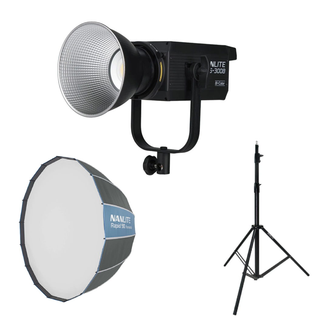 【セットキャンペーン】NANLITE FS-300B 撮影用ライト LEDスタジオライト 350W バイカラー 2700-6500K＋ソフトボックスRapid 90 SB-RP90+ライト用スタンドLS-288-5/8